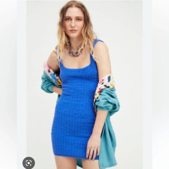 Free People Beach SMALL Blue Short & Sweet Sweater Knit Mini Dress - Picture 2 of 11